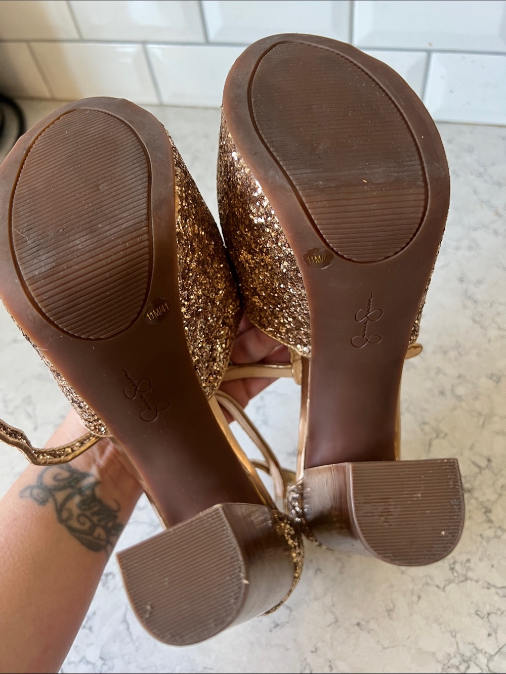 Disco Gold Glitter Platform - Jessica Simpson Dani Sz 11 - Picture 7 of 9